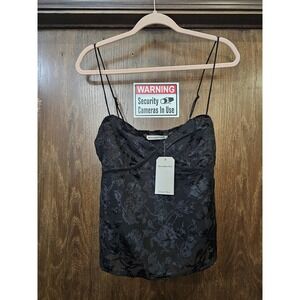 Abercrombie & Fitch Tank Top Womens Small Black‎ Floral Velvet Sheer Strappy NWT
